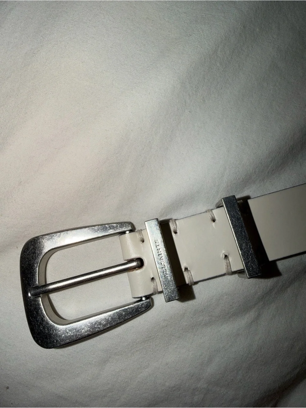 Women’s Cream Leather Belt with Silver Buckle